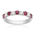 0.21 Cts VS1 Diamond & 0.44 Cts Ruby Wedding Band in 14K White Gold