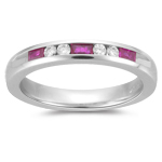 Ruby Band - 0.12 Ct Diamond & 0.42 Ct Baguette Ruby Wedding Band