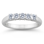 0.85 Ct Diamond Five Stone Wedding Band in 18K White Gold