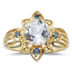 0.12 Cts Blue Diamond & 2.50 Cts White Zircon Ring in 14K Yellow Gold