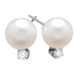 0.15 Cts Diamond & 9-9.5 mm White Akoya Cultured Pearl (AAA) Earrings in 18K White Gold