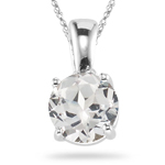 1.05 Ct 6 mm AA Round White Sapphire Solitaire Pendant in 14KW Gold