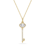 0.11 Cts Diamond & 0.95 Cts White Sapphire Key Pendant in 14K Yellow Gold
