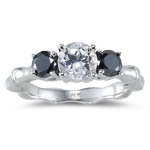 0.65 Ct Black Diamond & 1.08 Ct AAA White Sapphire Bamboo Ring - 18KW Gold