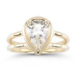 1.85 Cts of 9x7 mm AA Pear White Sapphire Solitaire Ring in 14K Yellow Gold
