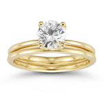 0.95 Cts of 6 mm AA Round White Sapphire Engagement & Wedding Ring Set in 14K Yellow Gold