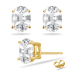 1.64 Cts of 7x5mm AA Oval  Natural White Sapphire Stud Earrings in 14K Yellow Gold