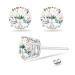 1.49 Cts of 5.5 mm AA Round Natural White Sapphire Stud Earrings in 14K White Gold