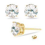 1.13 Cts of 5mm AA Round of Natural White Sapphire Stud Earrings in 14K Yellow Gold