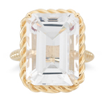 20.00 Ct 18x13 mm AA Emerald White Topaz Solitaire Ring in 14KY Gold