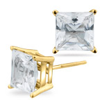 White Topaz (7mm Princess) Stud Earrings in 14K Yellow Gold 
