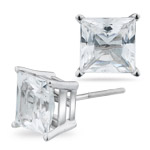 3.93 Ct 7 mm AA Princess White Topaz Stud Earrings in 14K White Gold