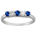 0.60 Cts VS Diamond & Blue Sapphire Five-Stone Ring in 18K White Gold