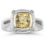 0.12 Ct Diamond & 1.15-1.40 Cts AAA Yellow Beryl Ring in 14K Gold & Silver