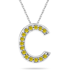 0.30 Cts Yellow Diamond C Initial Pendant in 14K White Gold