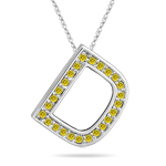 1/4 Cts Yellow Diamond D Initial Pendant in 14K White Gold