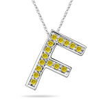 0.30 Cts Yellow Diamond F Initial Pendant in 14K White Gold