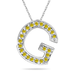 0.27 Cts Yellow Diamond G Initial Pendant in 14K White Gold