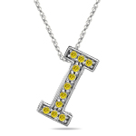 0.22 Cts Yellow Diamond I Initial Pendant in 14K White Gold