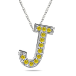 0.24 Cts Yellow Diamond J Initial Pendant in 14K White Gold