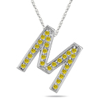 0.26 Cts Yellow Diamond M Initial Pendant in 14K White Gold