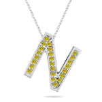 0.24 Cts Yellow Diamond N Initial Pendant in 14K White Gold