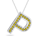 0.26 Cts Yellow Diamond P Initial Pendant in 14K White Gold