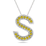 0.27 Cts Yellow Diamond S Initial Pendant in 14K White Gold
