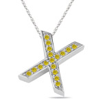 1/4 Cts Yellow Diamond X Initial Pendant in 14K White Gold