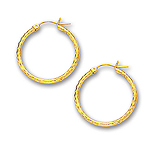 2 mm Gold Diamond Cut Shinny Hoop Earrings in 14K White Gold (25 mm)