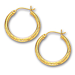 3 mm Gold Textured Shinny Hoop Earring in 14K Yellow Gold (25 mm)