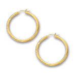 3 mm Gold Textured Shinny Hoop Earring in 14K Yellow Gold (35 mm)
