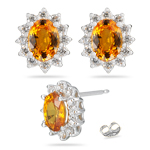 0.48 Ct Diamond & 1.76 Ct Yellow Sapphire Cluster Earrings - 14KW Gold