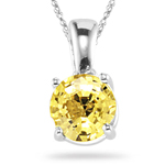 0.96-1.11 Ct 6 mm AAA Round Yellow Sapphire Solitaire Pendant-14K White Gold