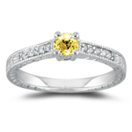 0.08 Ct Diamond & Yellow Sapphire Ring in 14K White Gold