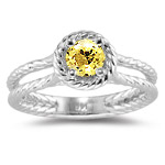 0.68 Cts of 5 mm AAA Round Yellow Sapphire Ring in 14K White Gold