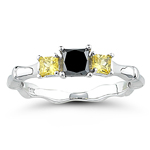 0.45 Ct Black Diamond & 0.36 Ct Yellow Sapphire Ring in 14K White Gold