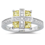 0.19 Cts Diamond & 0.75 Cts Yellow Sapphire Ring in 14K White Gold