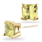 Yellow Sapphire (5 mm Princess) Stud Earrings in 14K Yellow Gold 