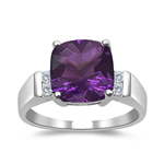 0.08 Cts Diamond & 1.58 Cts of 8 mm AAA Amethyst Ring in 14K White Gold