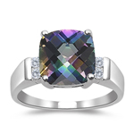 0.08 Cts Diamond & AAA Mystic Topaz Ring in 14K White Gold