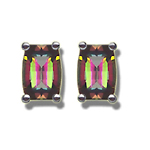 7x5 mm Barrel-Cut Barrel Mystic Fire Topaz Scroll Earrings - 14KW Gold