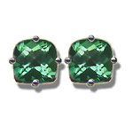 1.78 Ct 6 mm AA Cush Check Mystic Green Topaz Stud Earrings- 14KW Gold