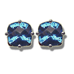 1.78 Ct 6 mm AA Cush Check Mystic Blue Topaz Stud Earrings - 14KW Gold