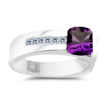 0.09 Cts Diamond & 0.67 Cts Amethyst Ring in 14K White Gold