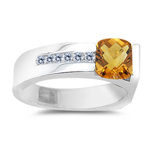 0.09 Cts Diamond & 1.59 Cts Citrine Ring in 14K White Gold