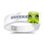 0.09 Cts Diamond & 1.02 Cts Peridot Ring in 14K White Gold