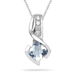 0.10 Cts Diamond & 0.92 Cts Aquamarine Pendant in 14K White Gold