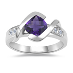 0.18 Cts Diamond & 0.67 Cts AAA Amethyst Ring in 14K White Gold