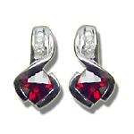 0.10 Cts Diamond & 1.40 Cts Garnet Earrings in 14K White Gold